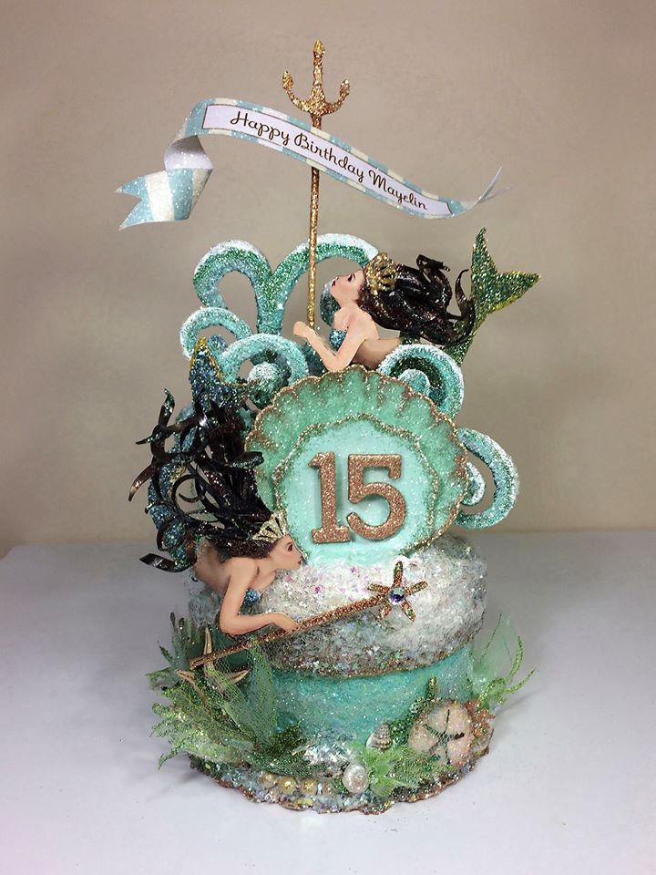 Mermaid Birthday Cake Topper, Quinceanera Cake Topper, Keepsake Box, Art Piece