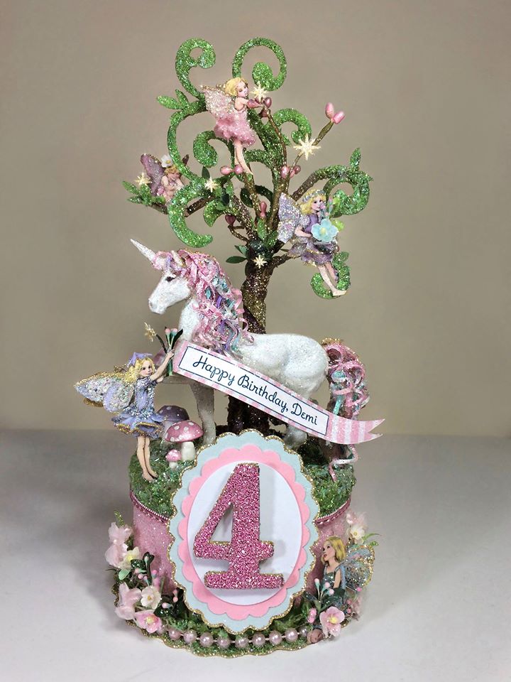 Enchanted Fairy Garden, Unicorn, Birthday Cake Topper, Art Piece